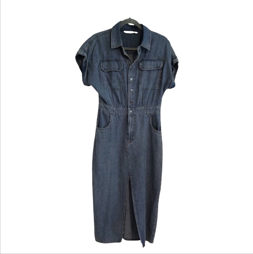Stylish Soft Denim Button-Up Midi Dress